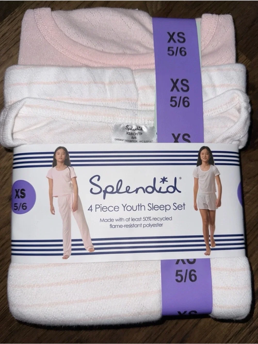 Splendid NWT Girls 4-Piece Sleep Set - Light Pink Size XS 5/6- 001*